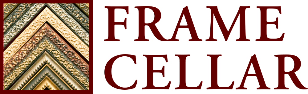 The Frame Cellar logo written in red